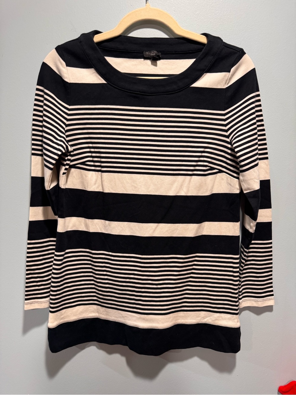 Talbots Black and Cream Striped Petite Top